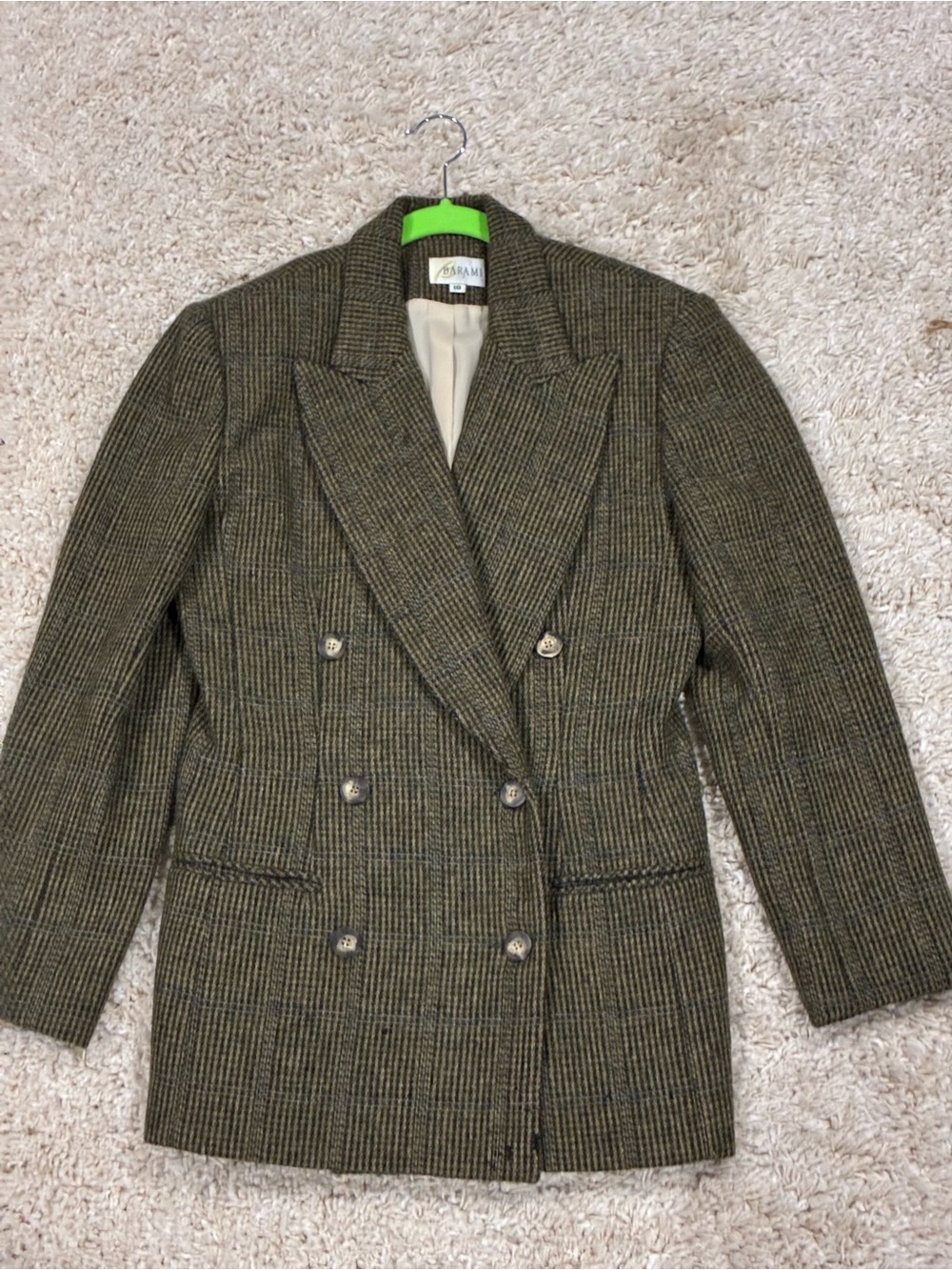 Olive Plaid Double-Breasted Wool Blazer made in the USA